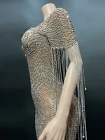 Transparent Long Diamond Dark Brown Party Dress Birthday Luxury Costume Fancy Brilliant Dancer Wedding Dress Impressive Dress 2