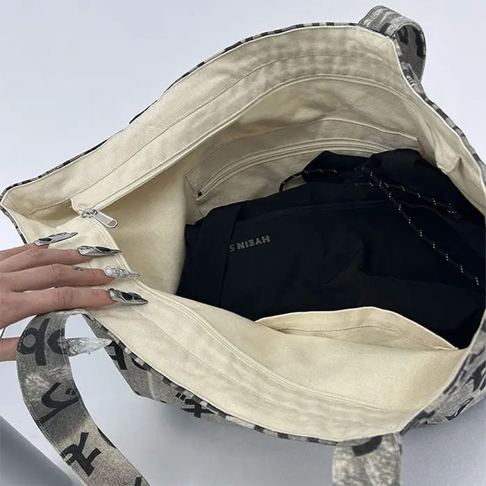 Japanese Off White Face Print Tote Bag Women Harajuku Style Large Capacity Canvas Shoulder Bag Ladies Casual Commute Handbag New