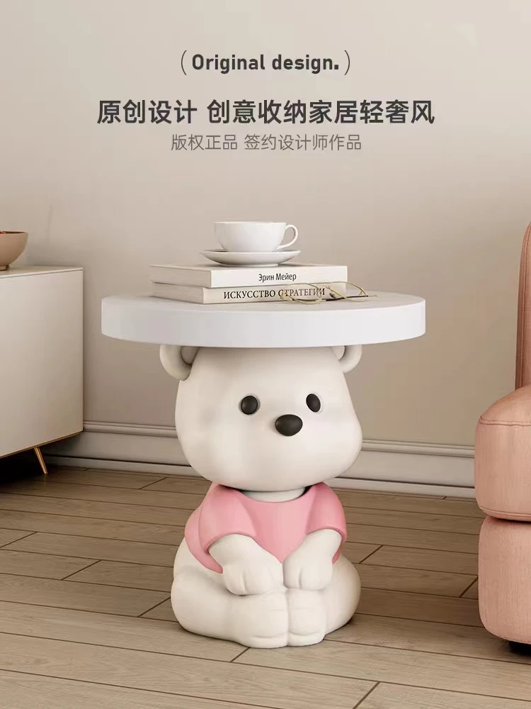 곰 커피 테이블 홈 데코 동물 조각 모던 소형 원형 테이블, 카와이 소파 사이드 테이블, 북유럽 침대 옆 테이블 선물