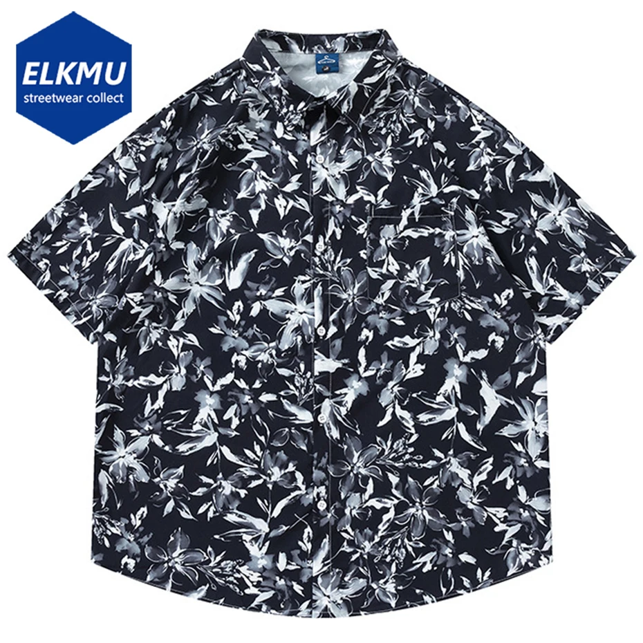 

Рубашка мужская с цветочным принтом, модная повседневная Свободная блузка с короткими рукавами, на пуговицах, уличная одежда в стиле Харадзюку, хип-хоп, лето 2024