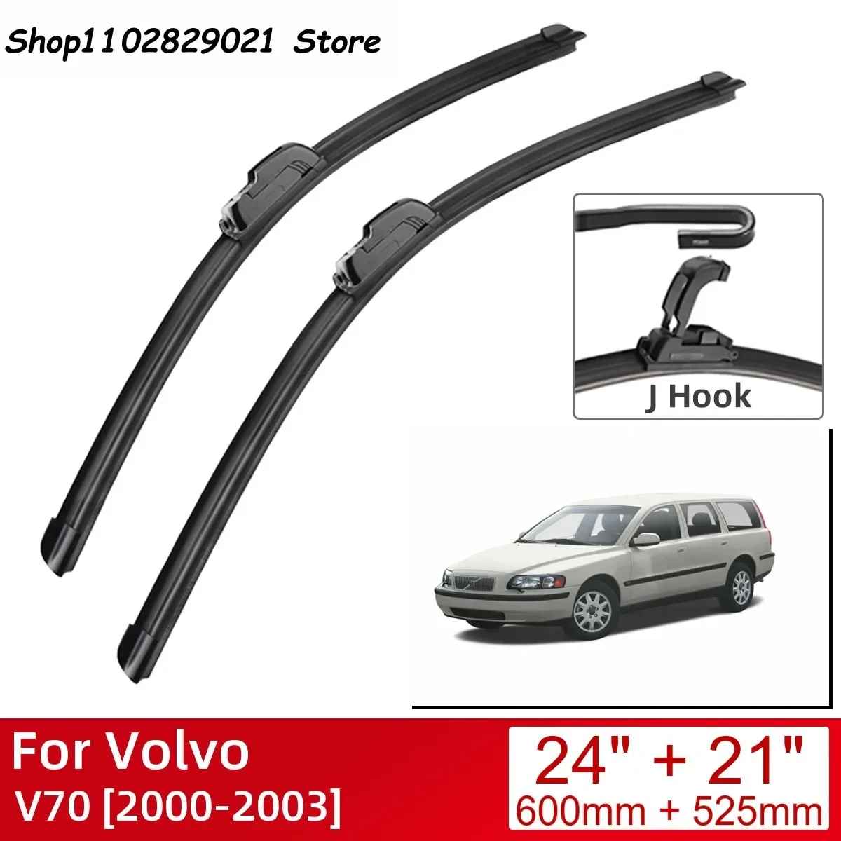 

For Volvo V70 2000-2003 24"+21" Car Accessories Front Windscreen Wiper Blade Brushes Wipers U Type J Hooks 2003 2002 2001 2000