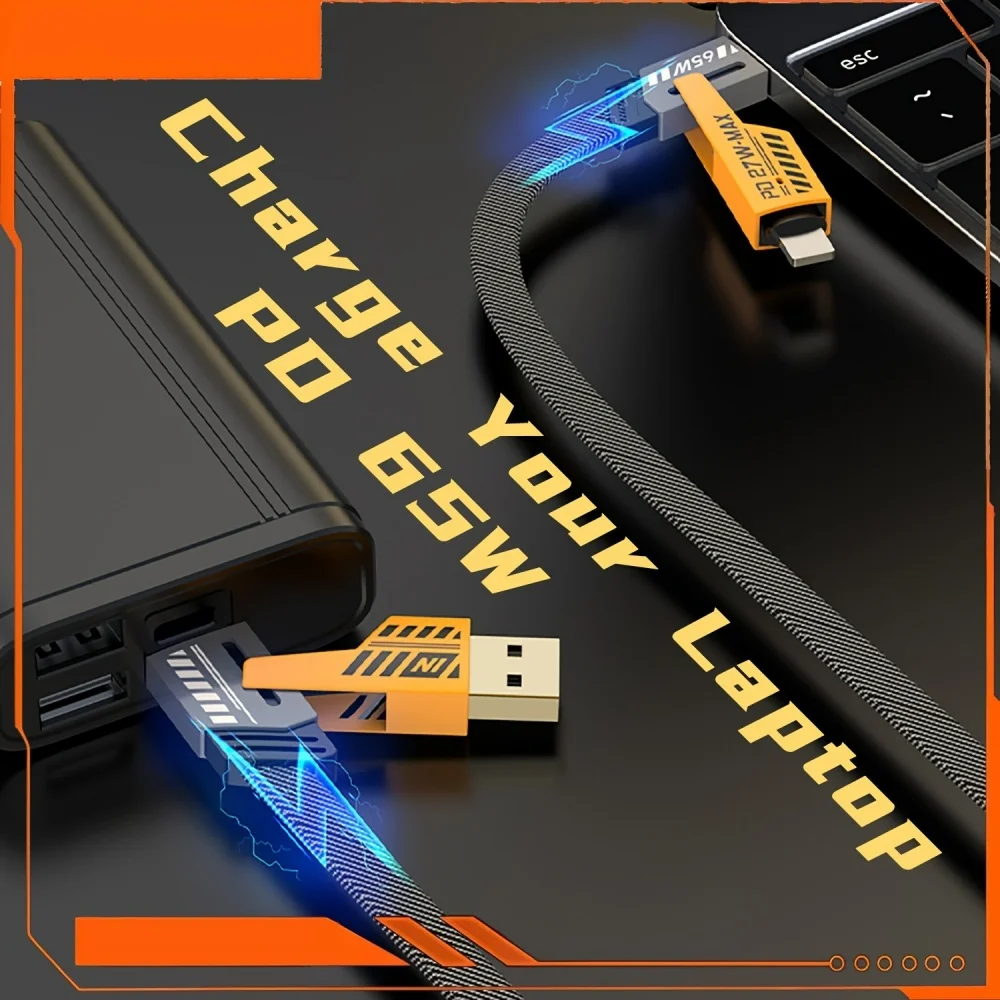 4 In 1 PD 65W USB Type C Data Cable Fast Charging For iPhone 16 15 14 13 12 Samsung Xiaomi Redmi Huawei Wire Cable Fast Charger