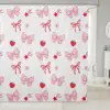 Strawberry Girl Pink Shower Curtain Bathroom Decor Fruit Summer Kids Bowknot Pattern Chic Modern Woman Polyester Bathtub Curtain 3