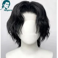 Hesperis naturel ondulé dentelle avant perruques de cheveux humains coupe en couches partie profonde hommes perruques courte dentelle mâle perruque pré style Pixie perruque pour garçon 3