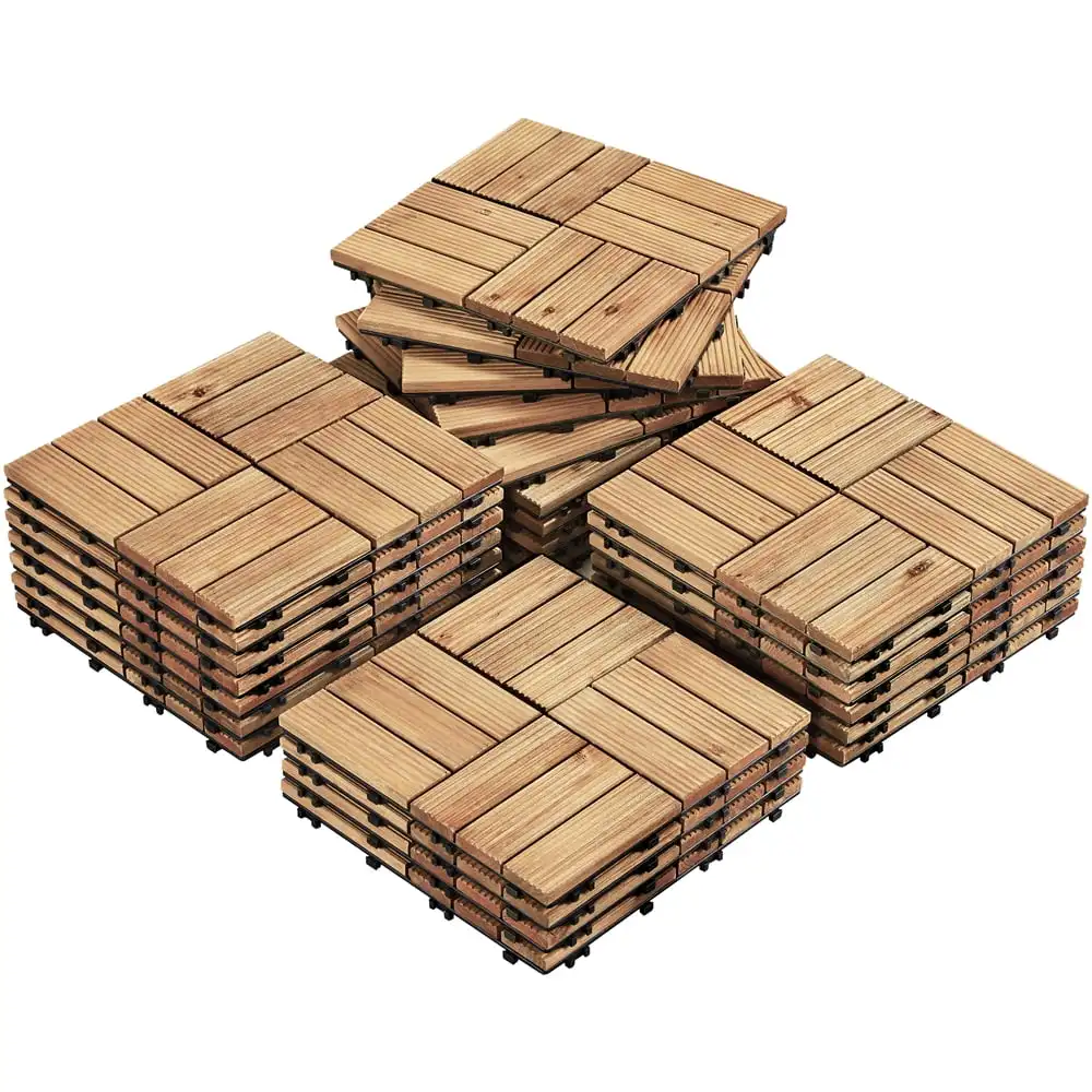 

Fir Wood Outdoor Interlocking Flooring Tiles for Balcony Patio Garden, 12" X 12", Natural Wood, Pack of 27