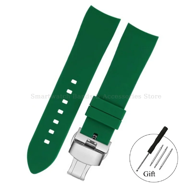 Silicone Waterproof Curved End Watch Strap with Folding Buckle
