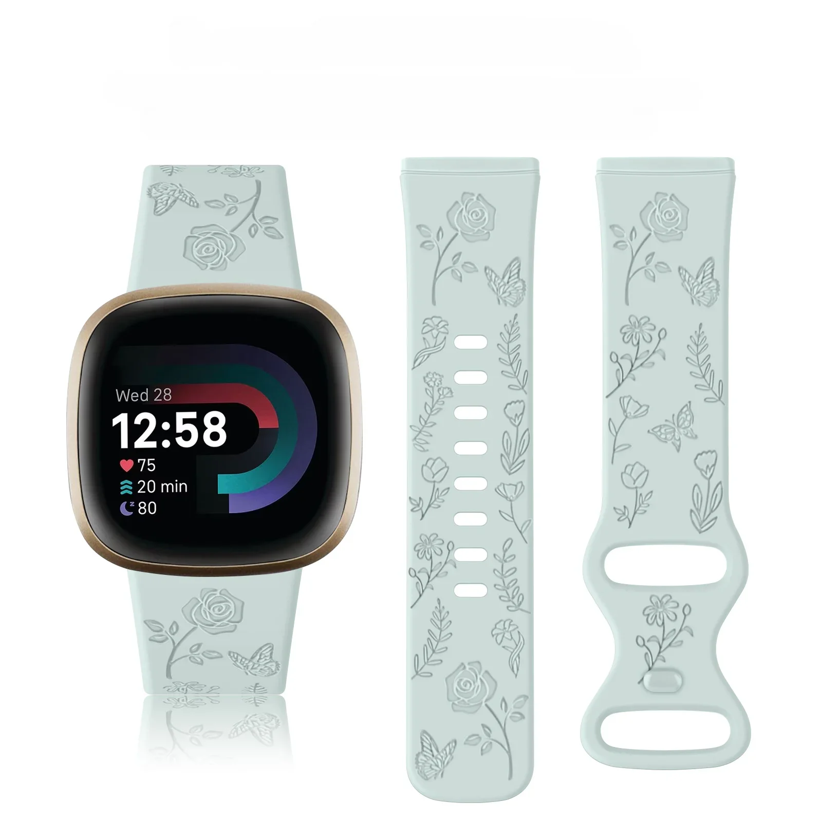 Floral Engraved Soft TPU Sport Smartwatch Band Replacement Strap