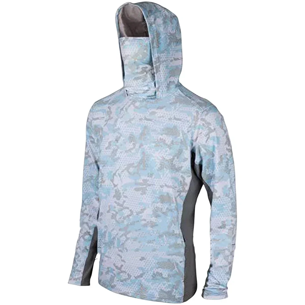 Camouflage Long-Sleeve Fishing Shirt with Hood and Mask - Quick-Dry Sun Protection Top