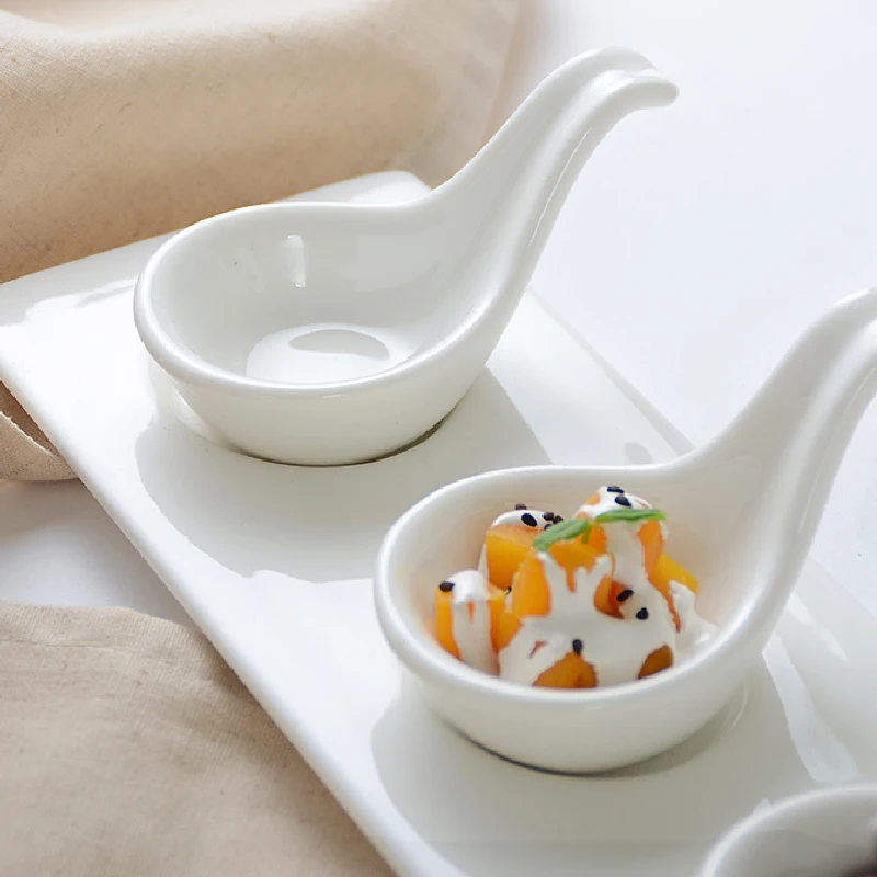 European Ceramic Tableware White Spoon Bowl Caviar Snack Plate