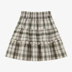 Summer Green Grid & Pink Floral Collection Family Matching 100% Cotton Clothing Set - 16y (Girls skirt)