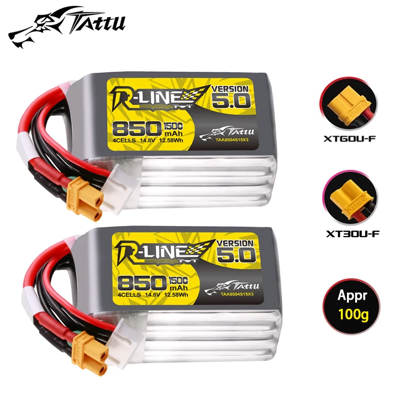 

TATTU-R-LINE 5.0 4S 14.8V 850mAh 150C LiPo Battery For RC Helicopter Quadcopter FPV Racing Drone Parts With XT30/XT60 Plug