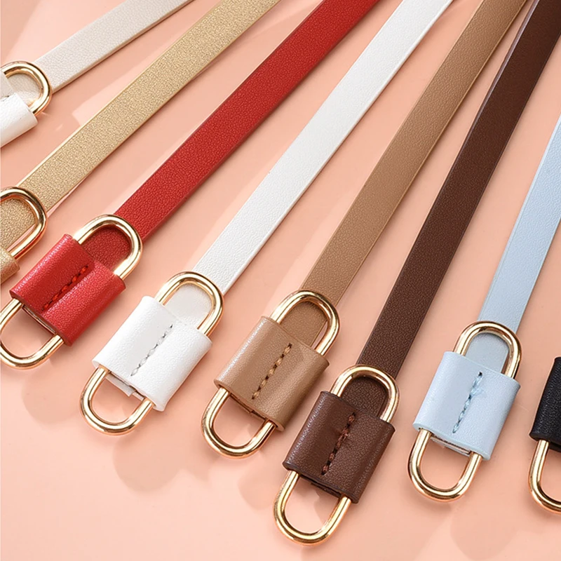 

PU Leather Women's Belt Fashion Thin Waist Belts Gold Metal Buckle Buckle For Ladies Leisure Dress Jeans Wild Waistband Retro