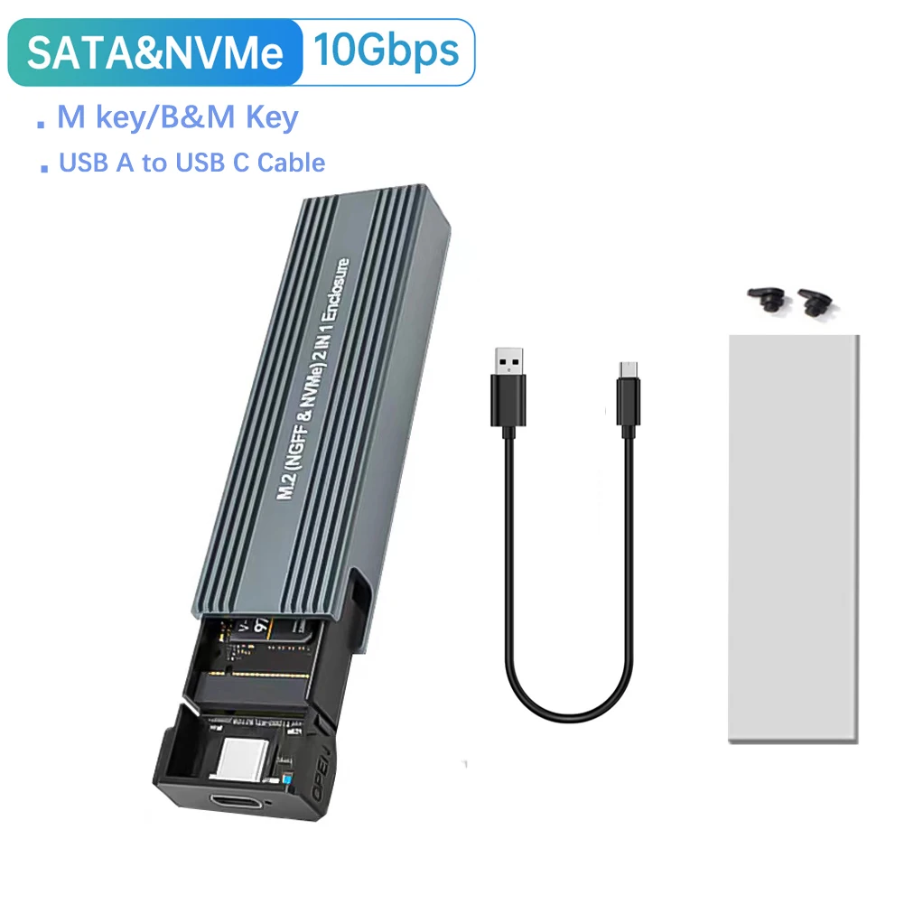 Boîtier adaptateur M.2 NVMe SSD, 10Gbps, USB 3.1, SATA NGFF 5Gbps