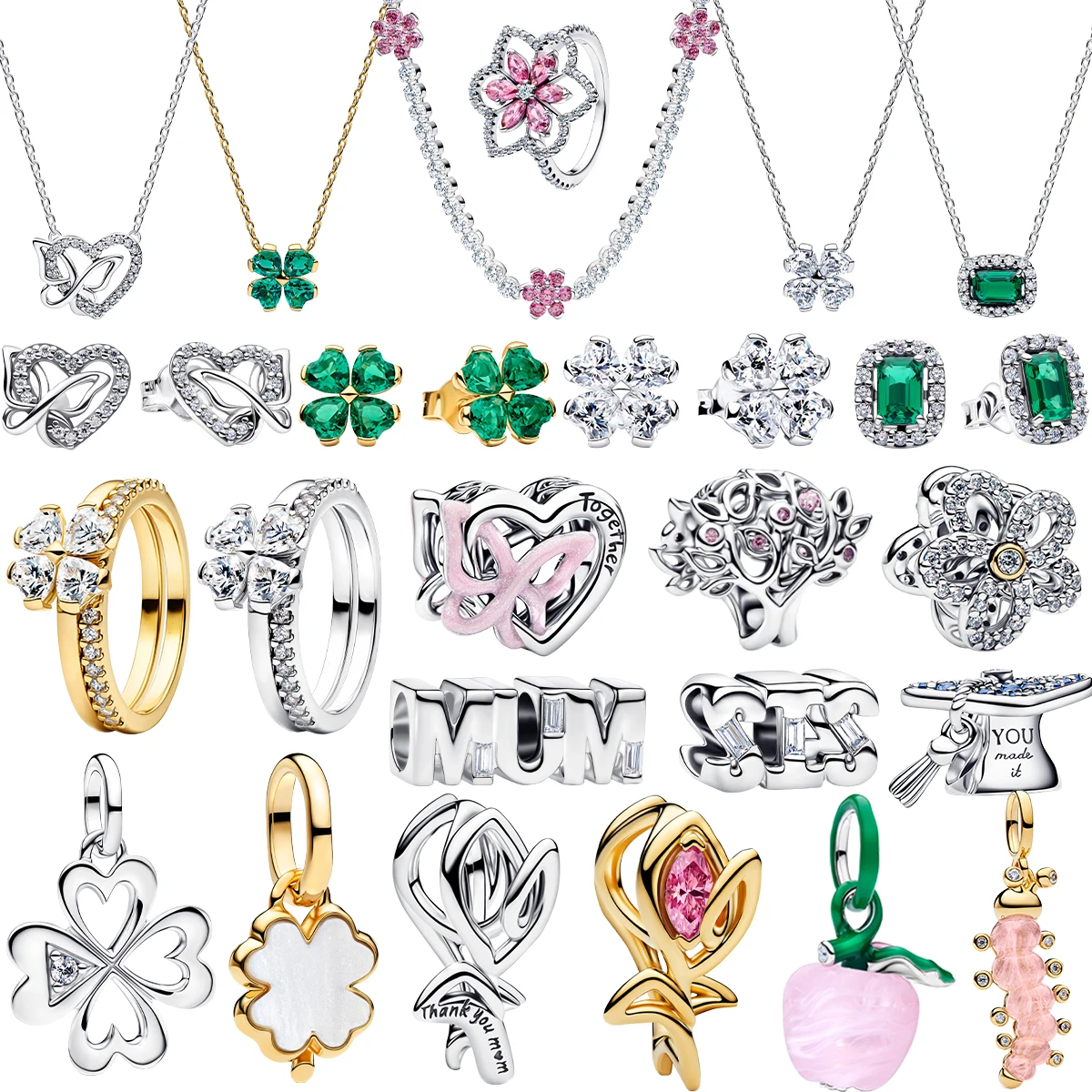 새로운  네잎 클로버 꽃 귀걸이 반지 펜던트 비즈 DIY 여성용 팔찌 목걸이 쥬얼리 선물