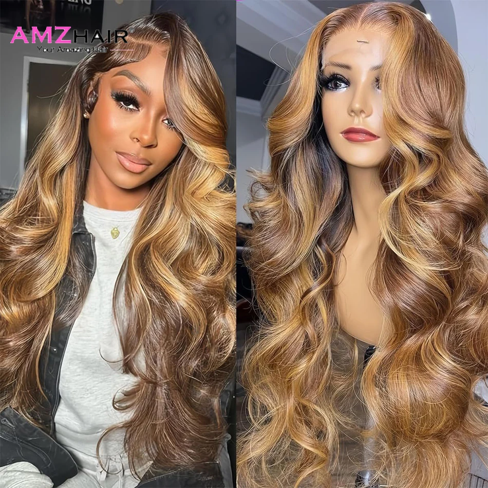 13x4 Lace Front Highlight Wigs Human Hair Body Wave Ombre Brown 13x6 Honey Blond Lace Frontal Wig human hair wig