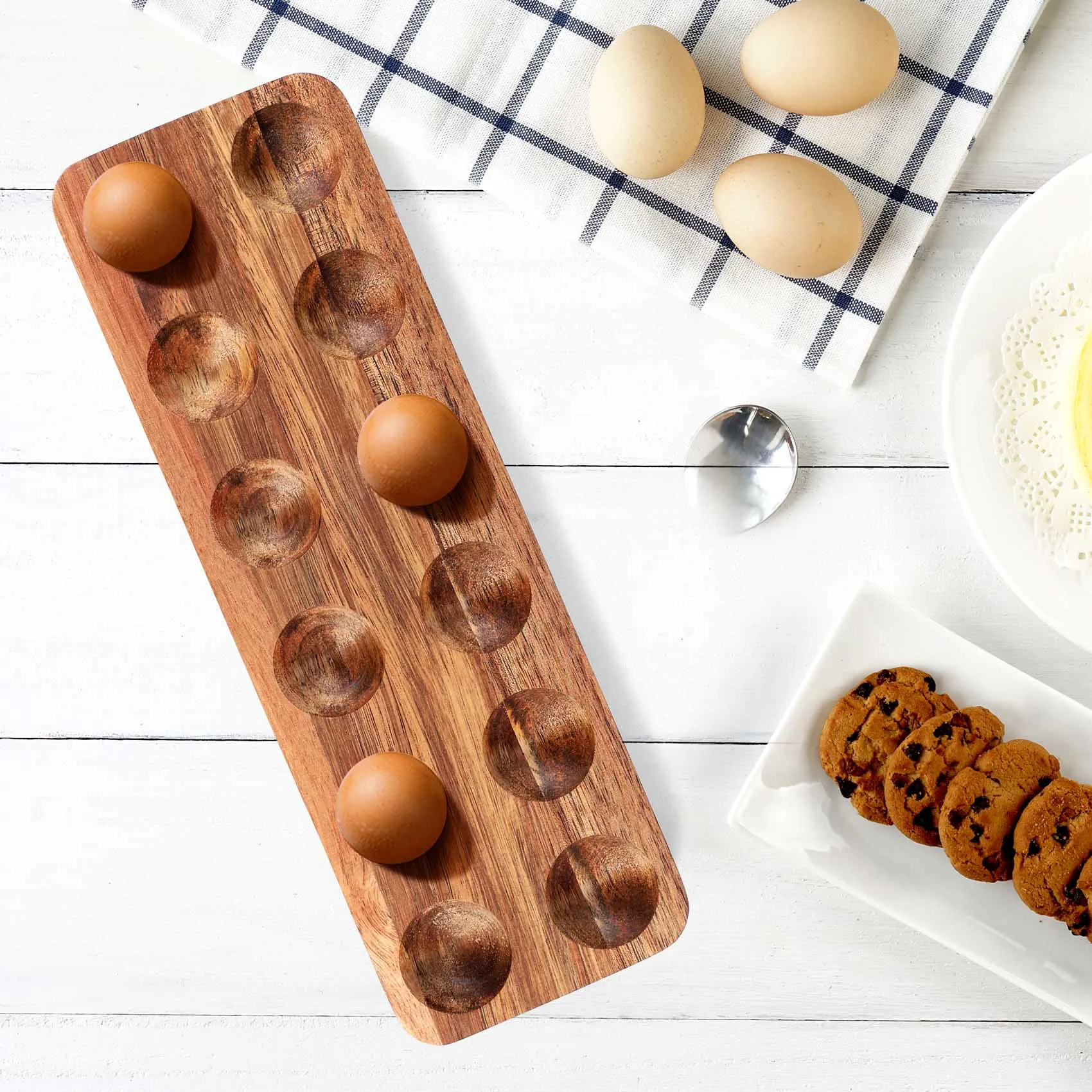 12 Holes Japanese Style Wooden Double Row Egg Storage Box Home Organizer Rack Eggs Holder Kitchen Decor Accessories 2