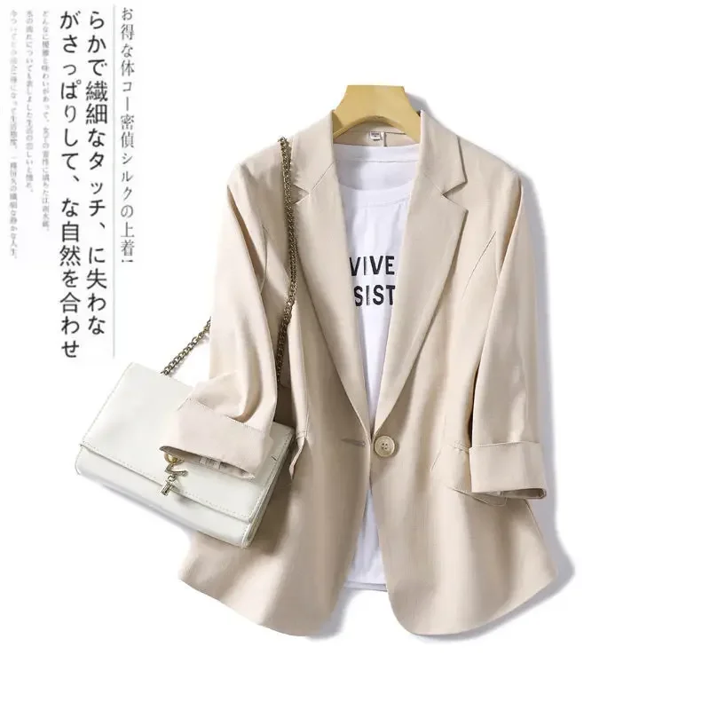 2023 Spring and Autumn Women's Fashion Commuter Thin Small Suit Coat with 7/4 Sleeves Slim Fit Casual Comfortable Versatile Top