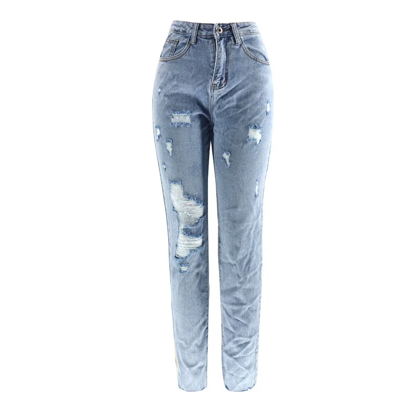 old navy jeans Summer NEW Fashion Versatile Jeans Woman Light Blue Casual Trousers Female Trendy Hole Loose Straight Pants blue jeans
