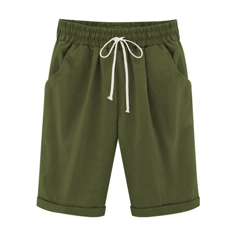 Women Cotton Shorts Casual High Waist Pocket Harem Pant Summer Cool Thin Beachwear Fashion Breathable Female Clothing 6