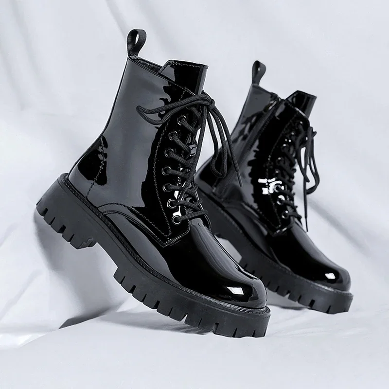 

Brand Spring Autumn High Top Men Dress Shoes Lace Up Casual Black Leather Shoes Men Loafers Luxury Wedding Party Male Shoes men