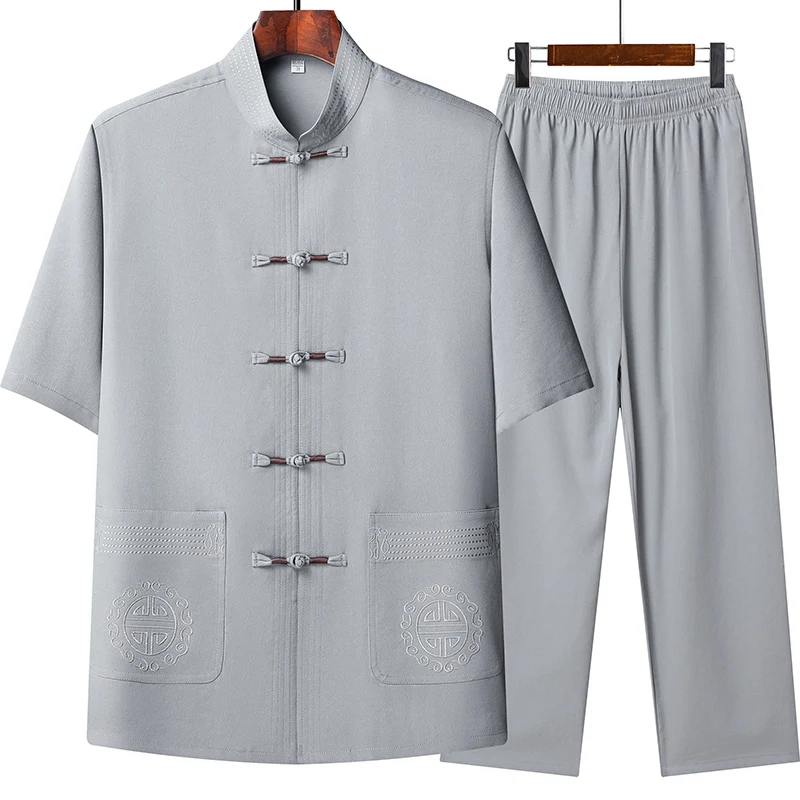 Tang Suit (top + Pants) Men's Fashion Business Collar Embroidered Disc Buckle Chinese Style Lay Dress Han Dress Tai Chi Suit 3