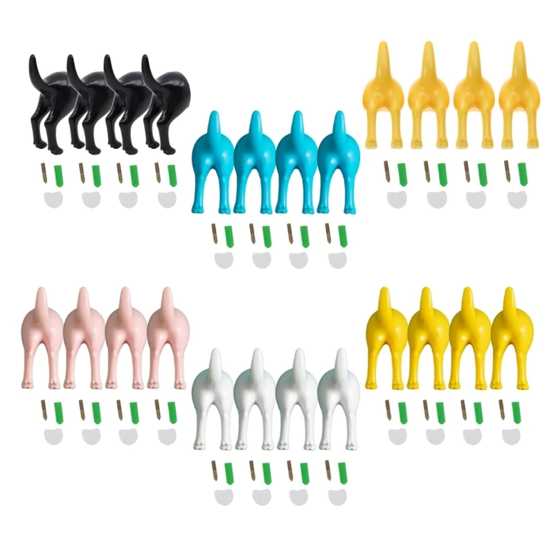 4Pcs Nordic Plastic Dog Tail Hooks Wall Mounted Coat Hat Key Hanger Decoration