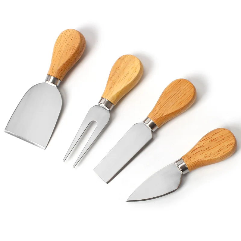 4 Cheese Knives Set Cheese Cutlery Steel Stainless Slicer Cutter Wood Handle Mini Knife Butter Knife Spatula Fork butter knife,cheese knife