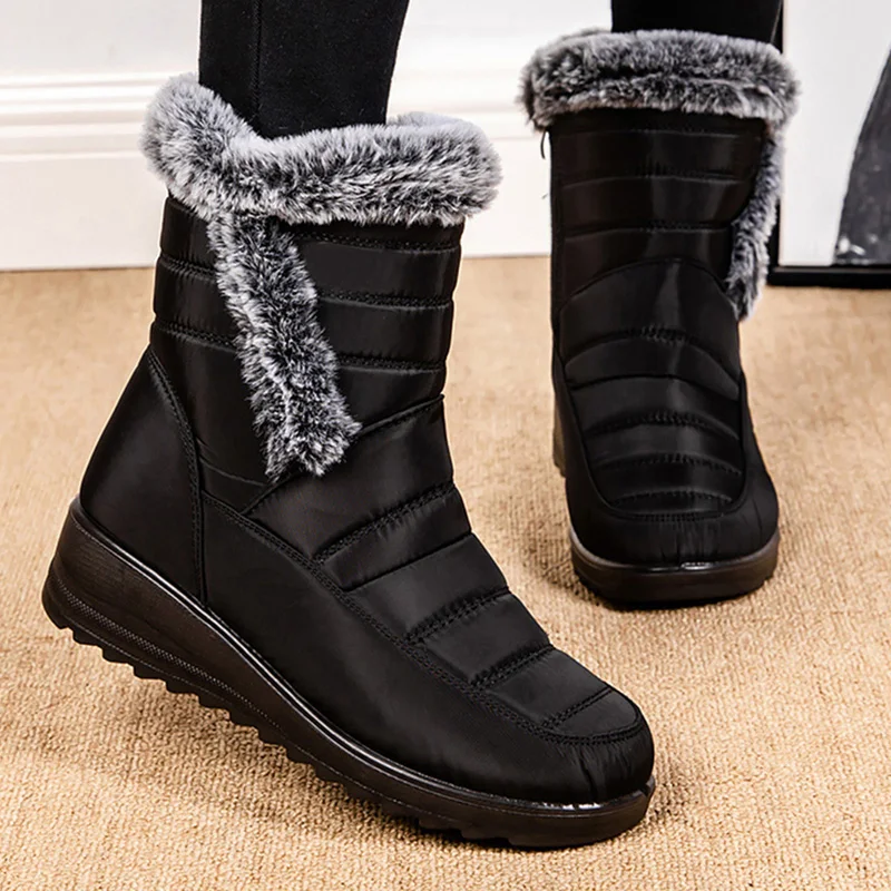 Faux Fur Waterproof Snow Boots Women 2024 Trend Non Slip Winter Ankle Boots Woman Warm Thicken Plush Couples Cotton Padded Shoes