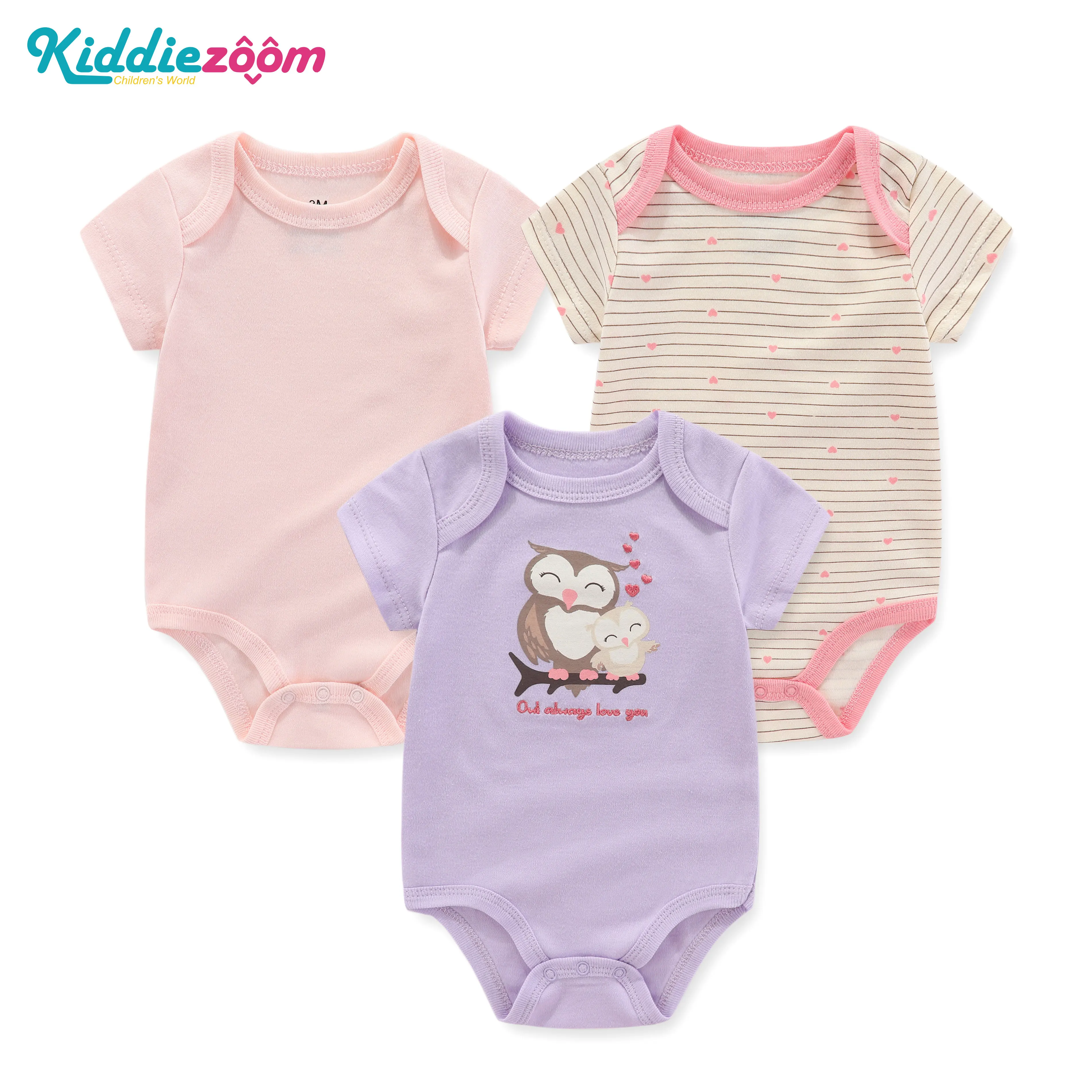 Newborn Baby Girl Clothes 3-piece Set Cute Cartoon Short Sleeve Romper 100% Cotton Light Pink Baby Girl's Beautiful Clothes 5