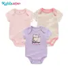 Newborn Baby Girl Clothes 3-piece Set Cute Cartoon Short Sleeve Romper 100% Cotton Light Pink Baby Girl's Beautiful Clothes 5