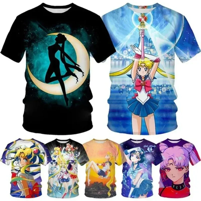 

2024 New Trend Summer 3D Printed Animated Girls Short Sleeve T-shirt Casual Crew Neck Anime Sailor Moon for Both Men and Women