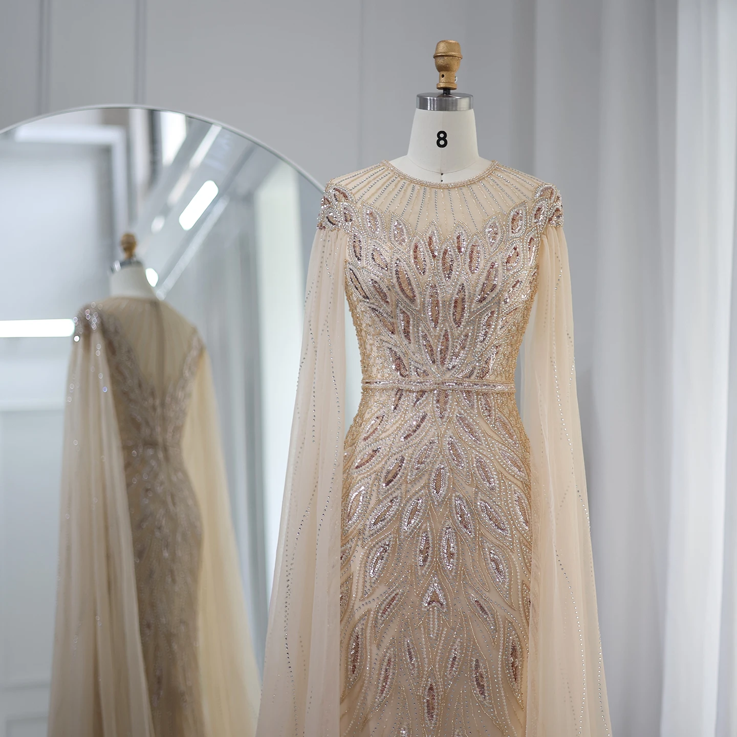 S52eb8ee4fa364b40af438dadc4787765b Luxury Arabic Blue Mermaid Evening Dress with Cape Sleeves Sage Green Gold Dubai Women Wedding Party Gowns Mallzona