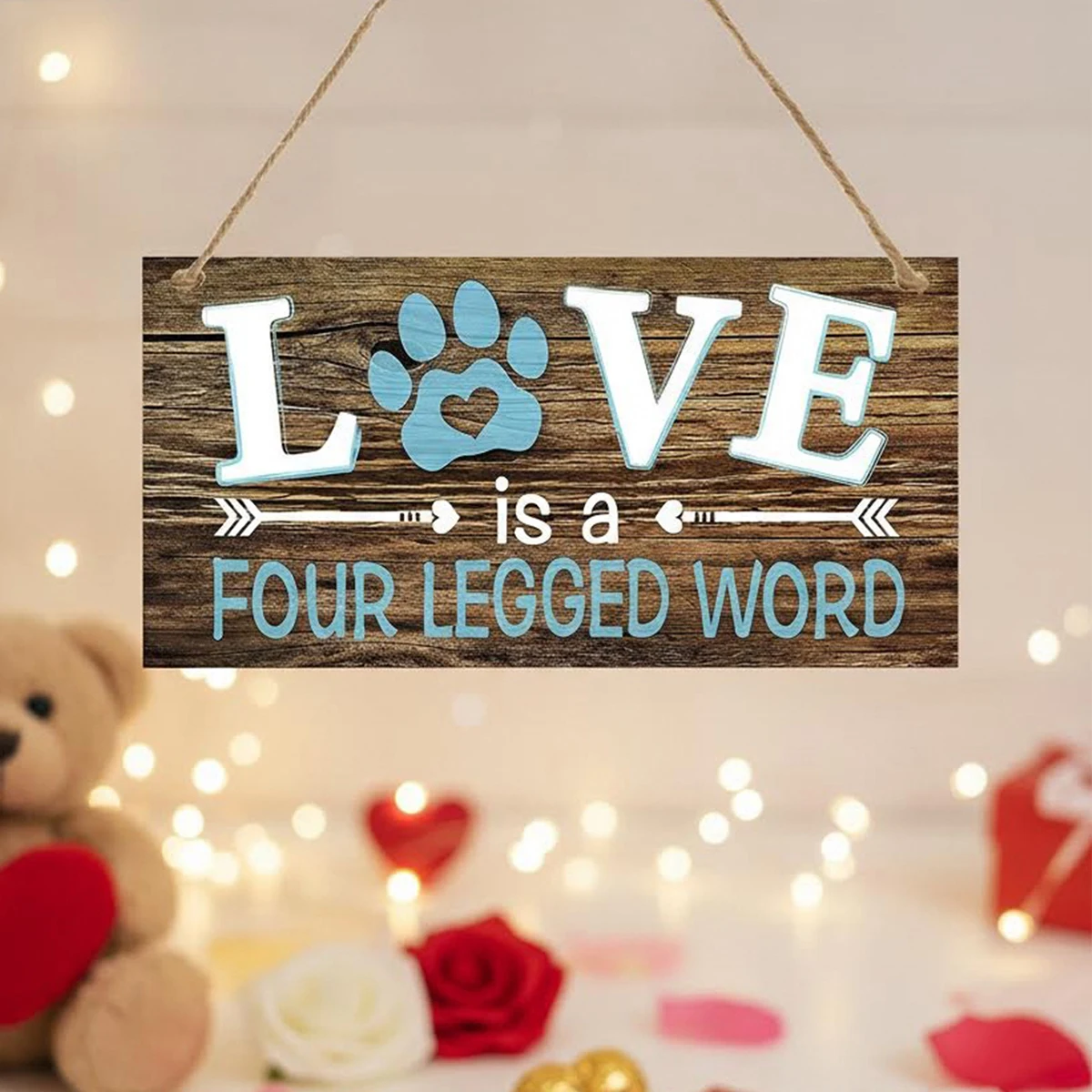 1PC, Valentine's day, simple and creative dog reminder signboard, lightweight wooden material reminder decorative tag