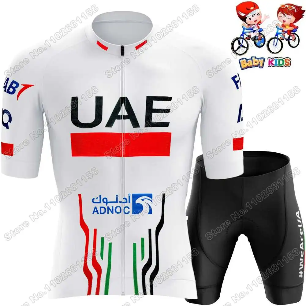 Cycling Suit Cycling Shirt Cycling Jersey Set Cycling Pants Cycling Jersey Kids Team UAE Cycling Jersey Pink Yellow Tadej Pogačar Set Boy Girls Cycling Clothing Children Road Bike Shirt Bicycle Pant