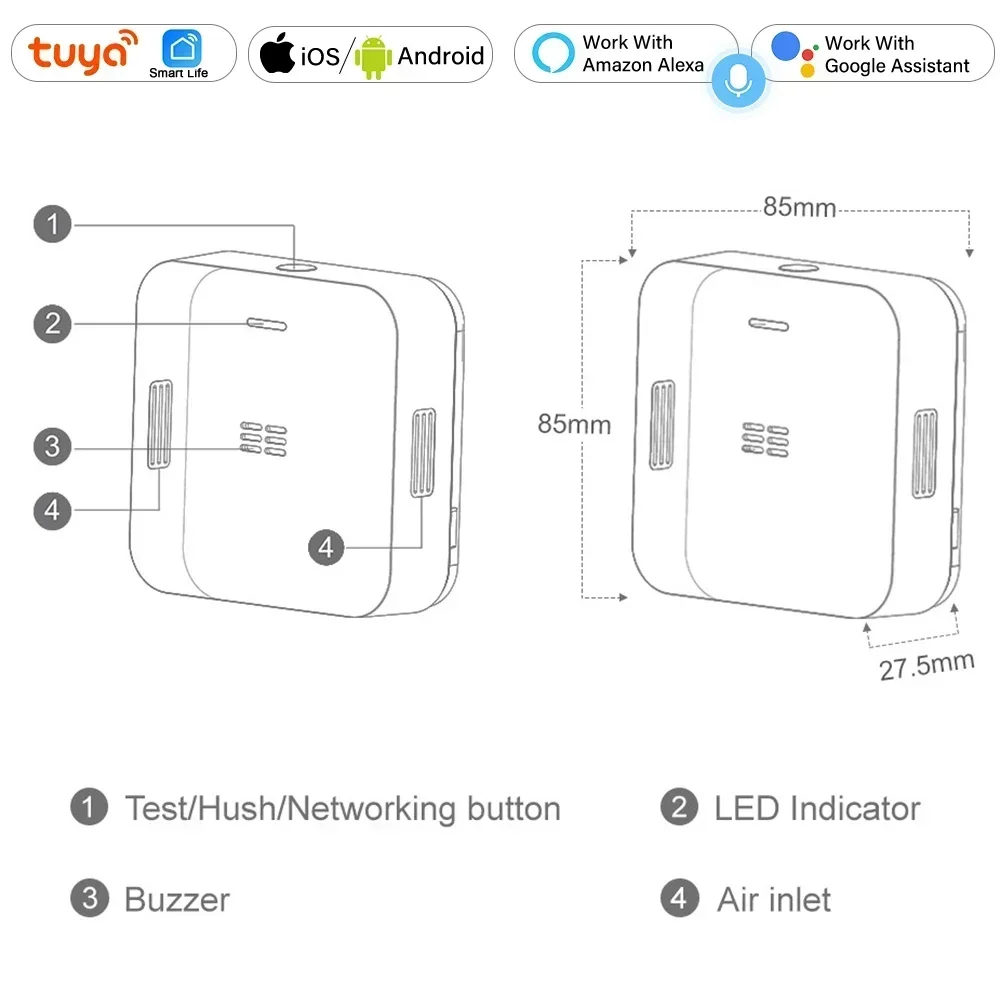 Tuya ZigBee CO Alarm Detector Wireless Gas Leak Monoxide Sensor Detection Household Gas Siren Tuya Smart Safety Home App Alarm