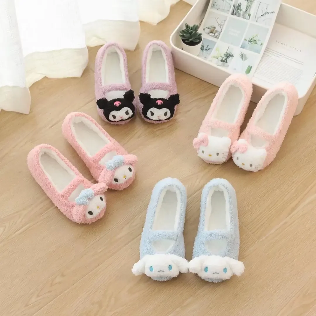 

Kawaii Sanrioed Anime Cartoon series mymelody Kuromi Cinnamoroll cute fashion non-slip Warm bag and home cotton slippers Gift