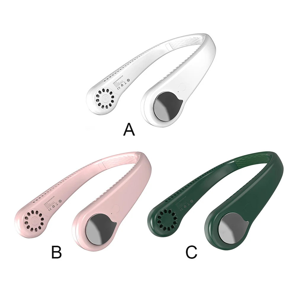 Cooling Fan Leafless 360  Rotatable Neck Hanging Air Fan Rechargeable Adjustable Cooler  Pink
