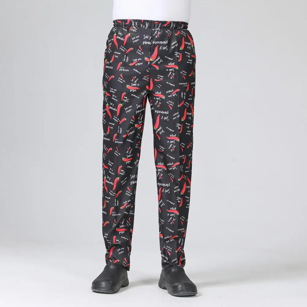 Unisex Chef Pants Loose Elastic Waist Trousers Pockets Stretchy Service Cook Restaurant Uniform Waiter Secure Trousers 3
