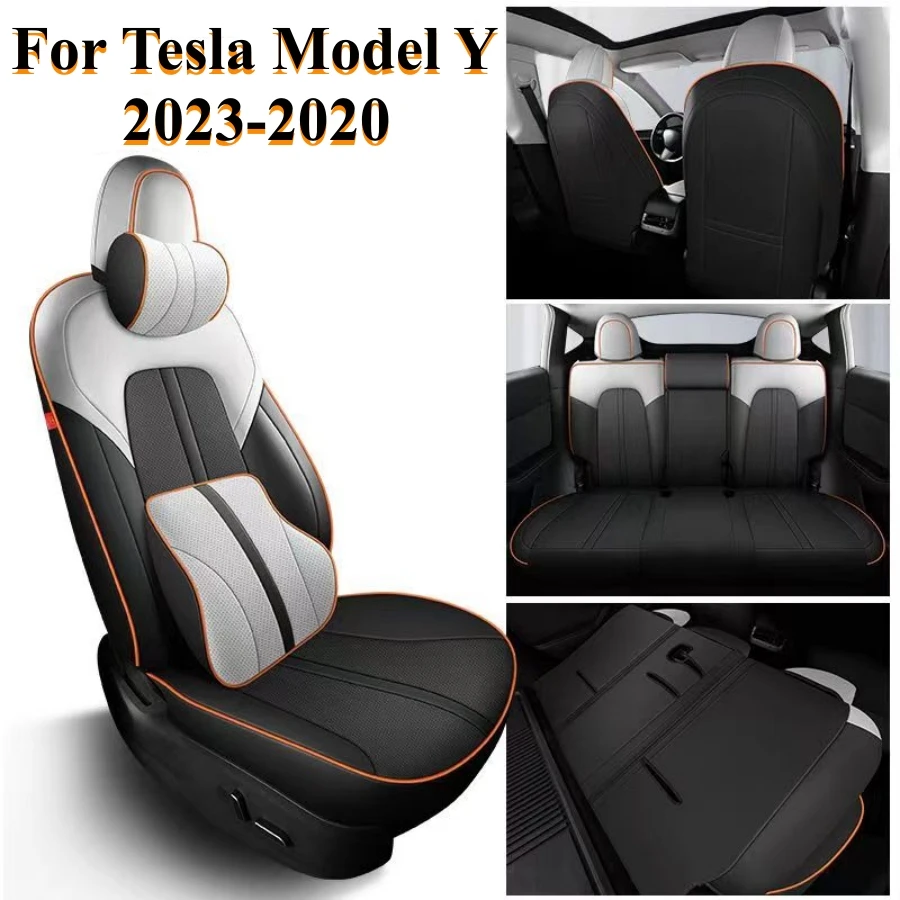 Voll umlaufender Sitz bezug aus Kunstleder für das Tesla-Modell y 2013-2017  mit Kopfstützen-Taillen kissen Modell y 5-Sitzer-Rückkissen