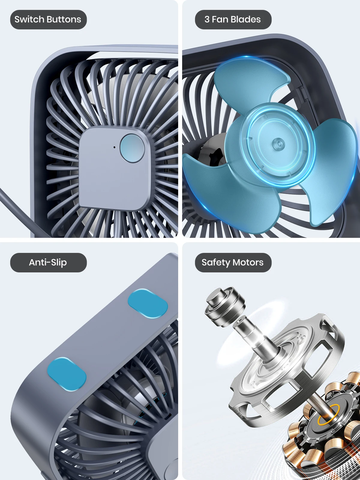 USB Desk Fan,Strong Airflow &Quiet Operation,Three-Speed Wind Small Fan,360° Rot