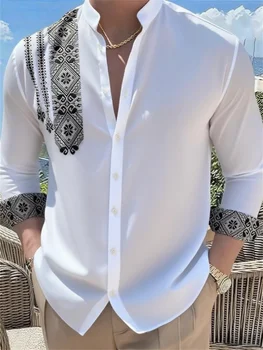 Camicia a maniche lunghe con stampa art graffiti da uomo, nuovo stile per la primavera e l'autunno, ampia e casual, moda di strada e versatile 1