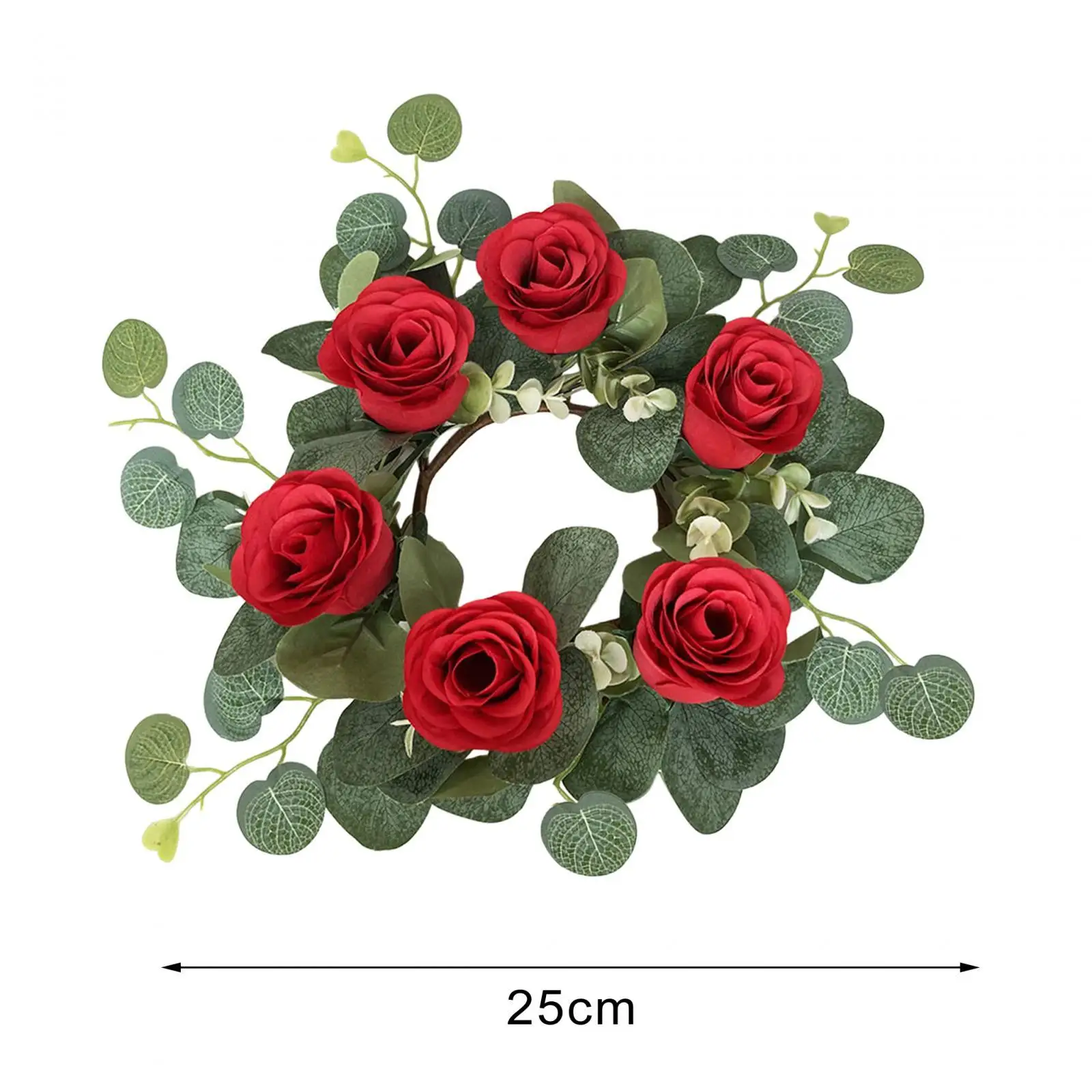 Candle Ring Wreath Desk Candlestick Artificial Rose Candle Ring for Dining Room