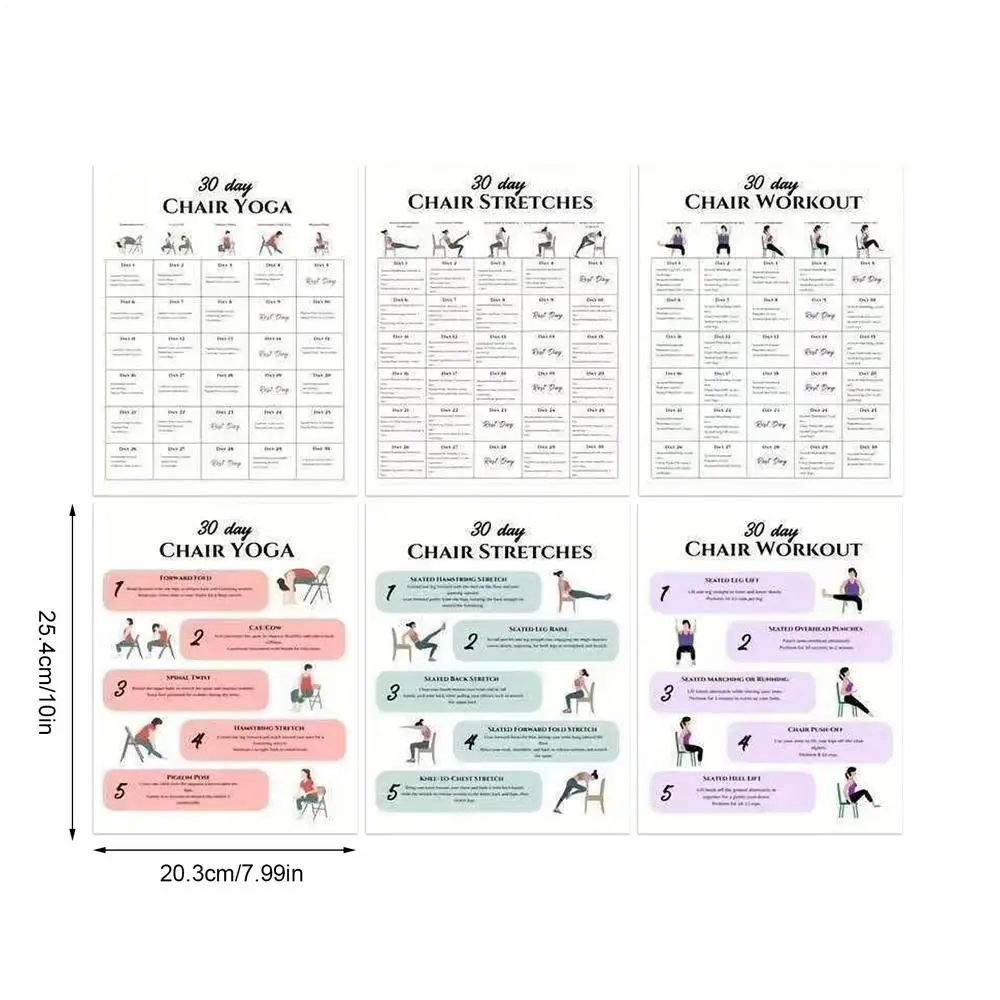 30-Day Chair Exercise Plan Poster Set for Seniors Fitness and Yoga
