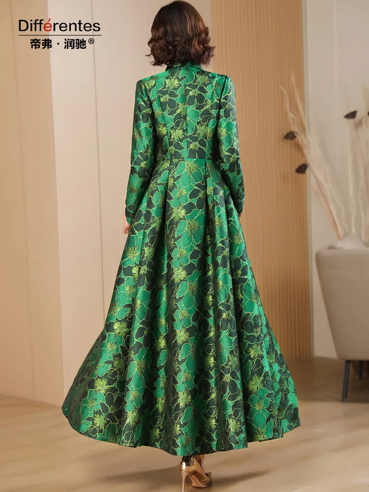 New Year Chinese Style Trench Women Green Jacquard Coat