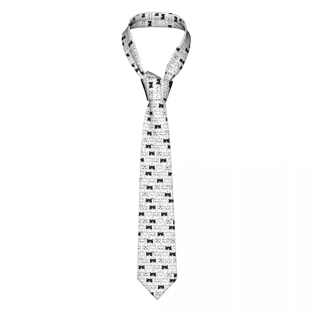 

Черный и белый галстук кошка милые мяу Галстуки Повседневная одежда галстук шириной 8 см