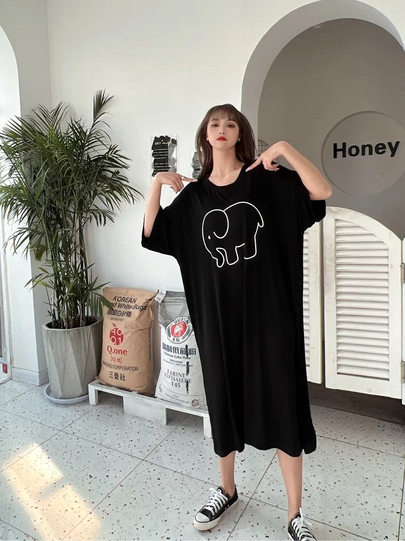Fdfklak Nette Cartoon Nachtwäsche Kleid Frauen Nachthemd Neue Lose Plus Fett Modal Nachthemden Weibliche Sommer Nachthemd 110 Kg Tragen – Detail 18