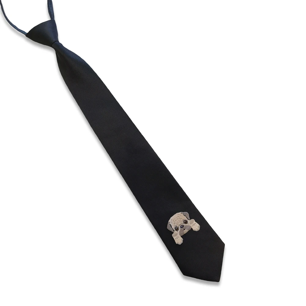 Neck Tie 49CM Animal Embroidery Lazy Tie Homecoming Student Zipper Tie Jk Collar Solid Color for Academic Nightclub Style