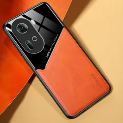 Leather Texture Phone Case with Car Magnetic Holder and Stand for OPPO Reno 10 Pro 5G (Orange)