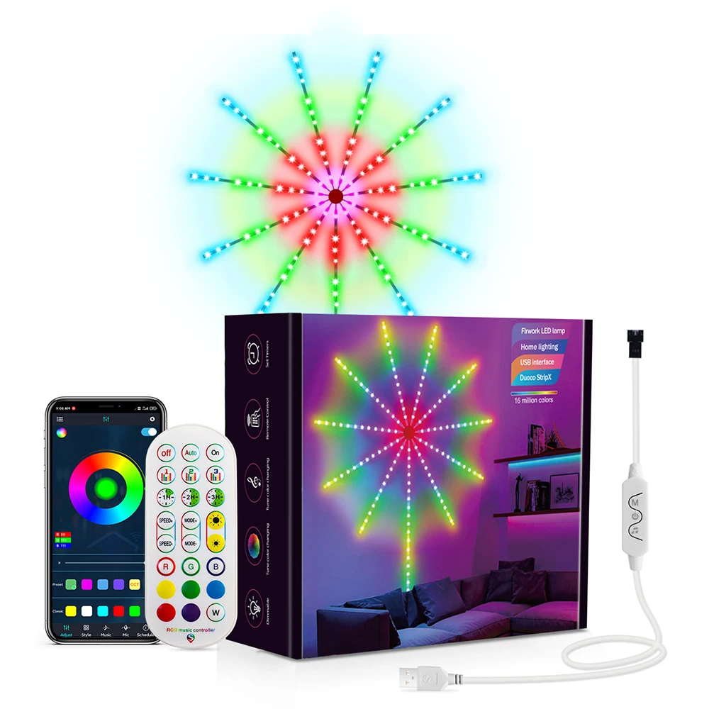 Smart Vuurwerk Lichten Indoor Led Strip Verlichting App En Afstandsbediening Rgb Kleurrijke