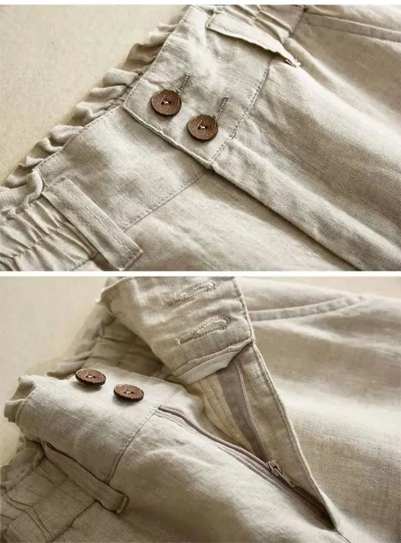 Pantalones holgados de pierna ancha para mujer, ropa básica informal de lino liso, elástica, de cintura alta, hasta el t